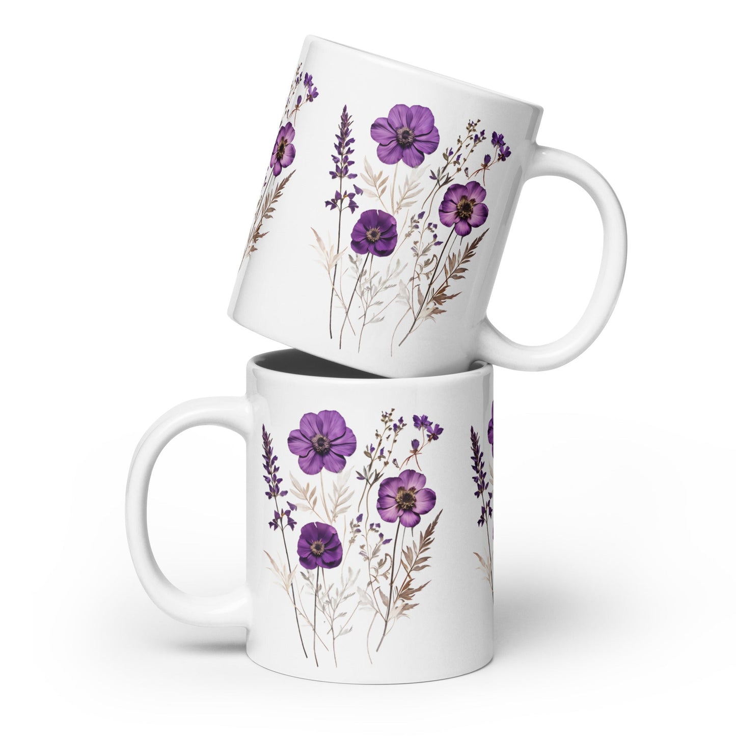 Purple Wildflowers White Glossy Mug (11 oz, 15 oz, 20 oz) - Mugs - Discovery Co.