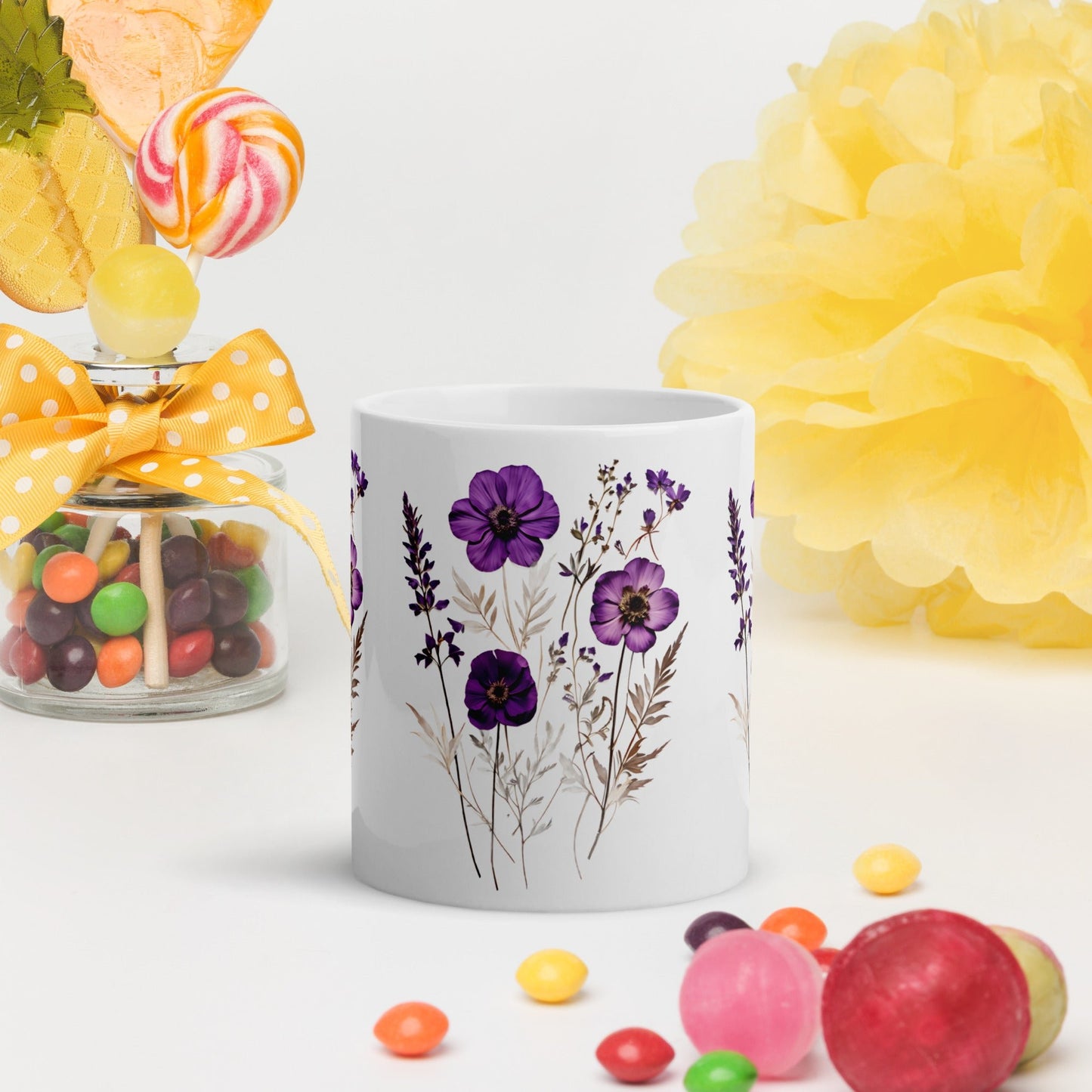 Purple Wildflowers White Glossy Mug (11 oz, 15 oz, 20 oz) - Mugs - Discovery Co.