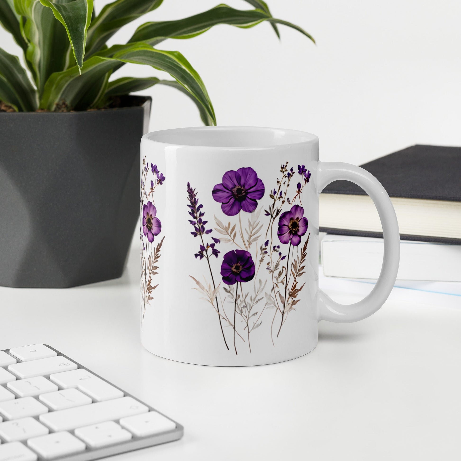 Purple Wildflowers White Glossy Mug (11 oz, 15 oz, 20 oz) - Mugs - Discovery Co.