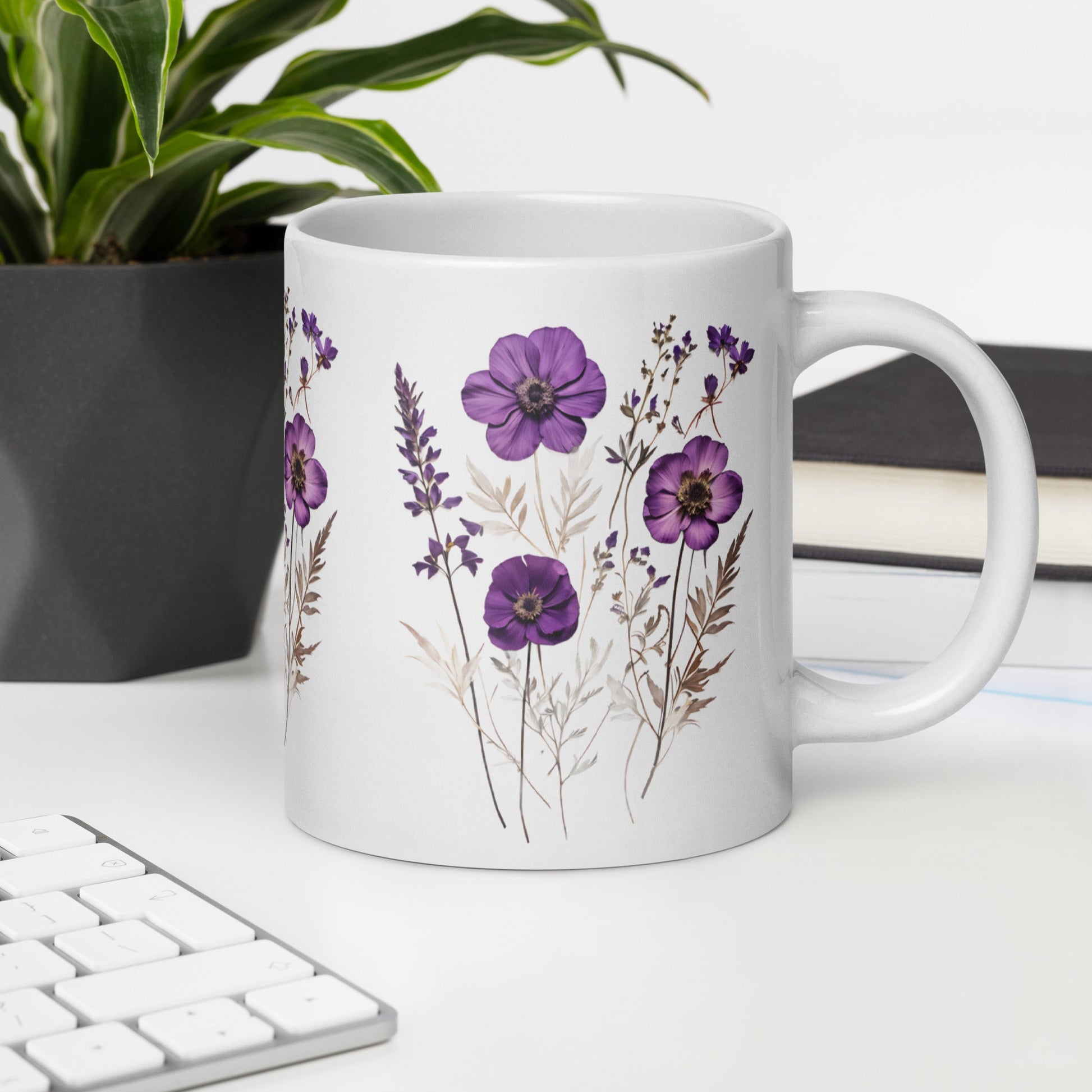 Purple Wildflowers White Glossy Mug (11 oz, 15 oz, 20 oz) - Mugs - Discovery Co.