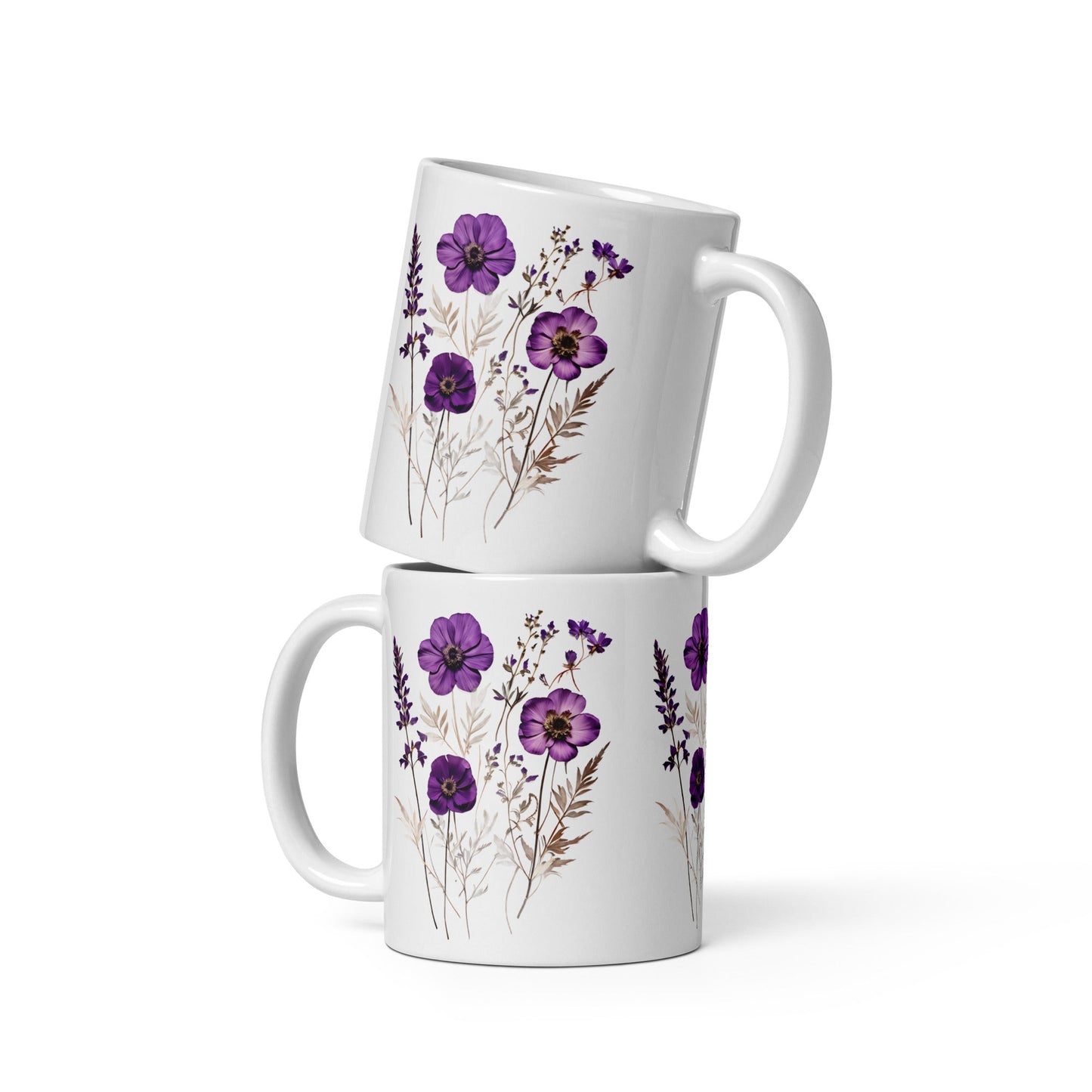 Purple Wildflowers White Glossy Mug (11 oz, 15 oz, 20 oz) - Mugs - Discovery Co.