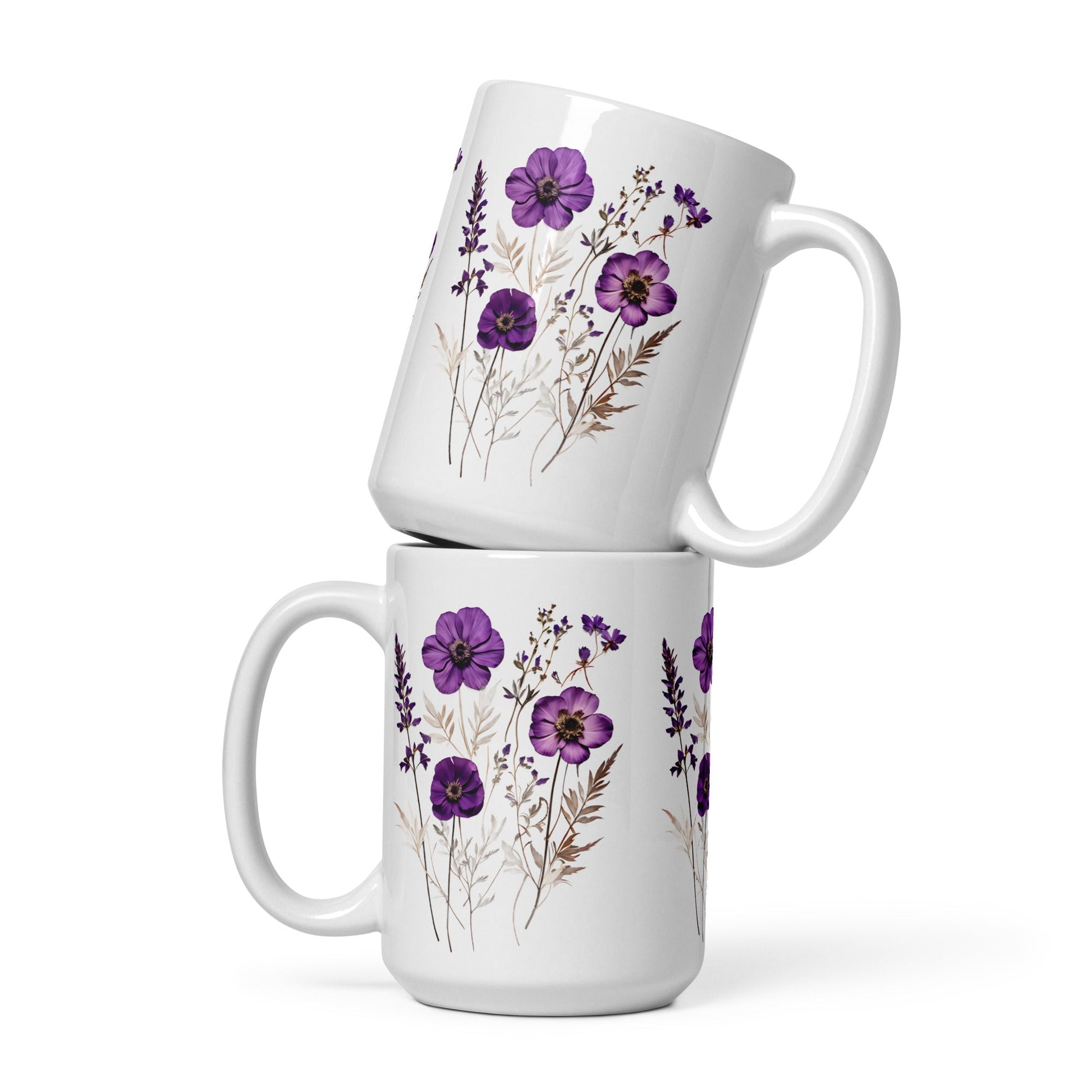 Purple Wildflowers White Glossy Mug (11 oz, 15 oz, 20 oz) - Mugs - Discovery Co.