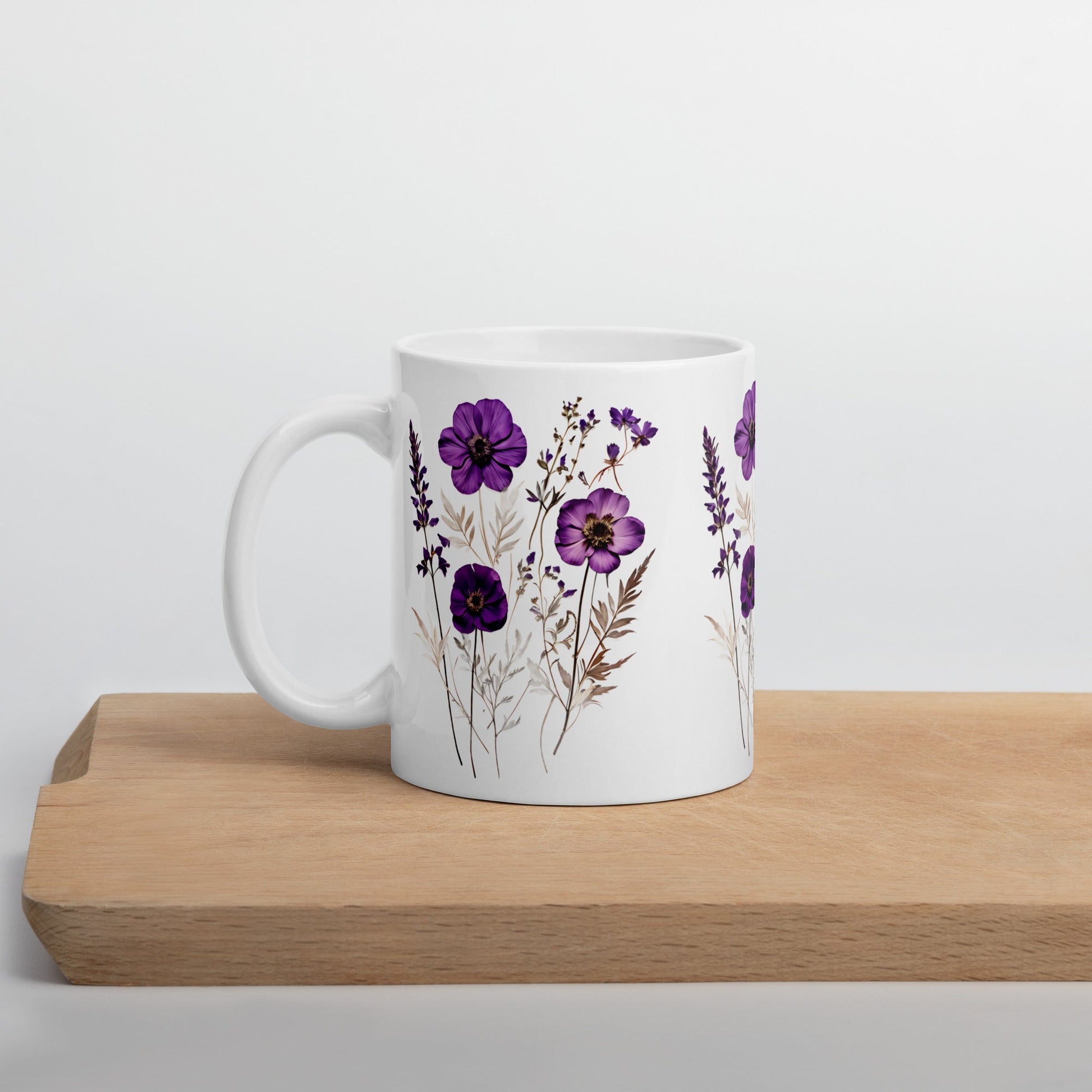 Purple Wildflowers White Glossy Mug (11 oz, 15 oz, 20 oz) - Mugs - Discovery Co.