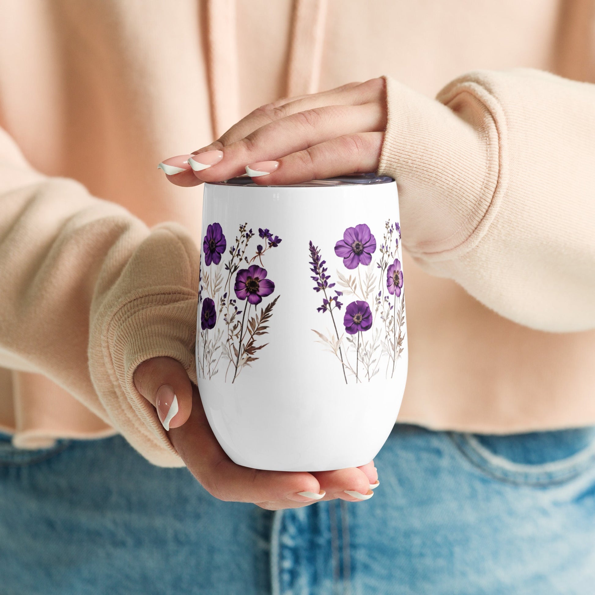 Purple Wildflowers Wine Tumbler - Tumblers - Discovery Co.