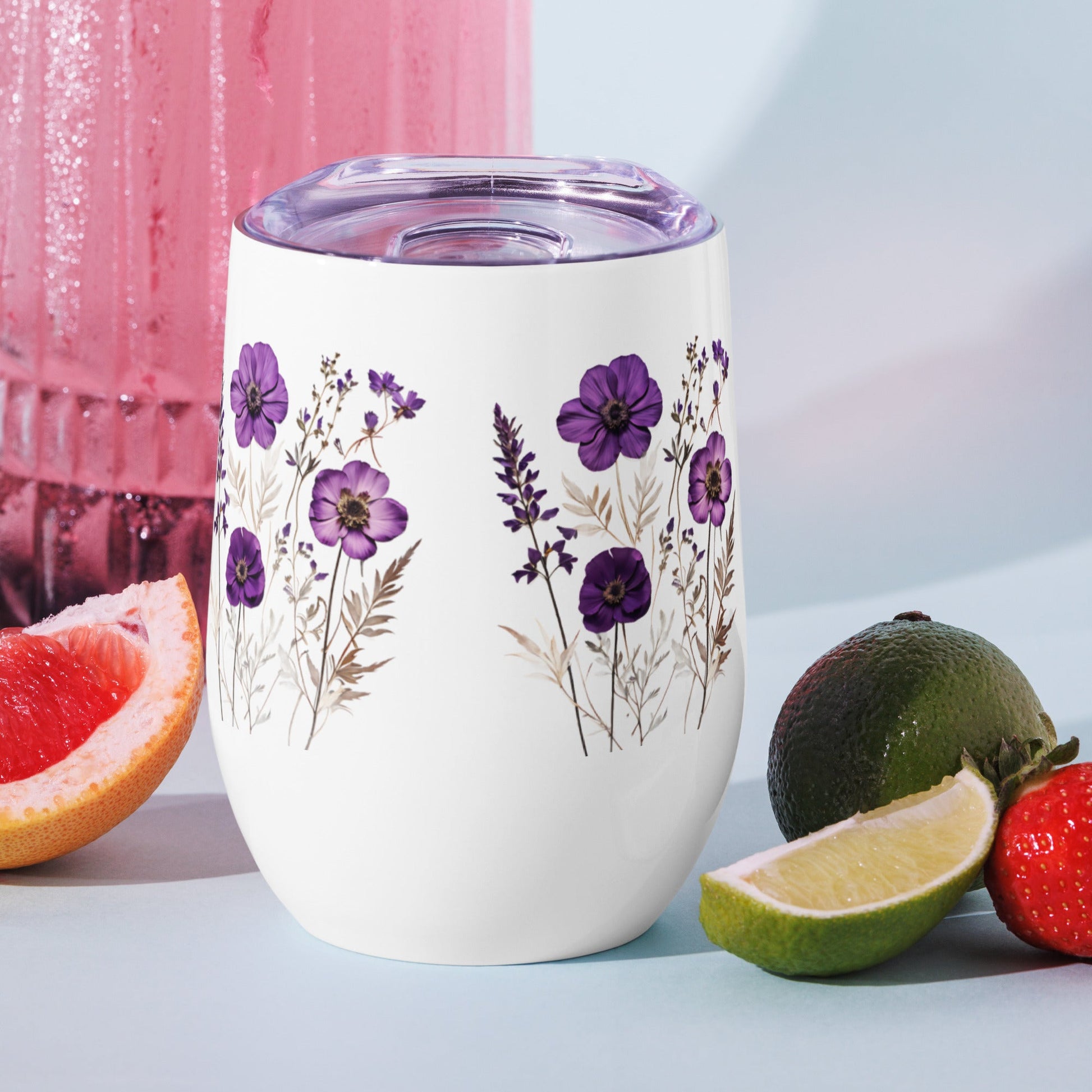 Purple Wildflowers Wine Tumbler - Tumblers - Discovery Co.