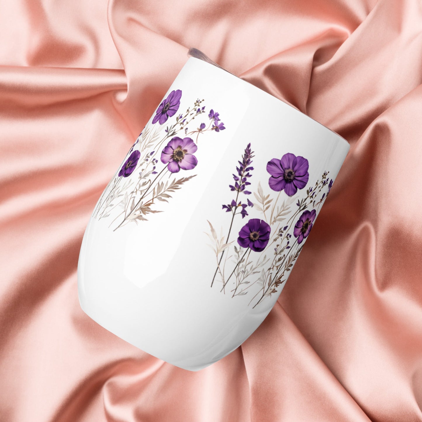 Purple Wildflowers Wine Tumbler - Tumblers - Discovery Co.