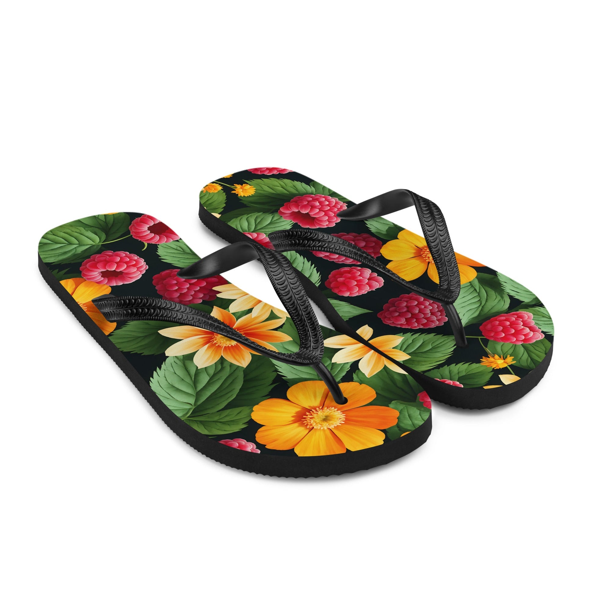 Raspberries And Orange Flowers Flip - Flops - Footwear - Discovery Co.