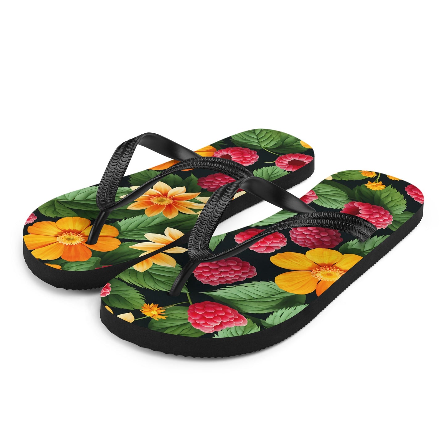 Raspberries And Orange Flowers Flip - Flops - Footwear - Discovery Co.