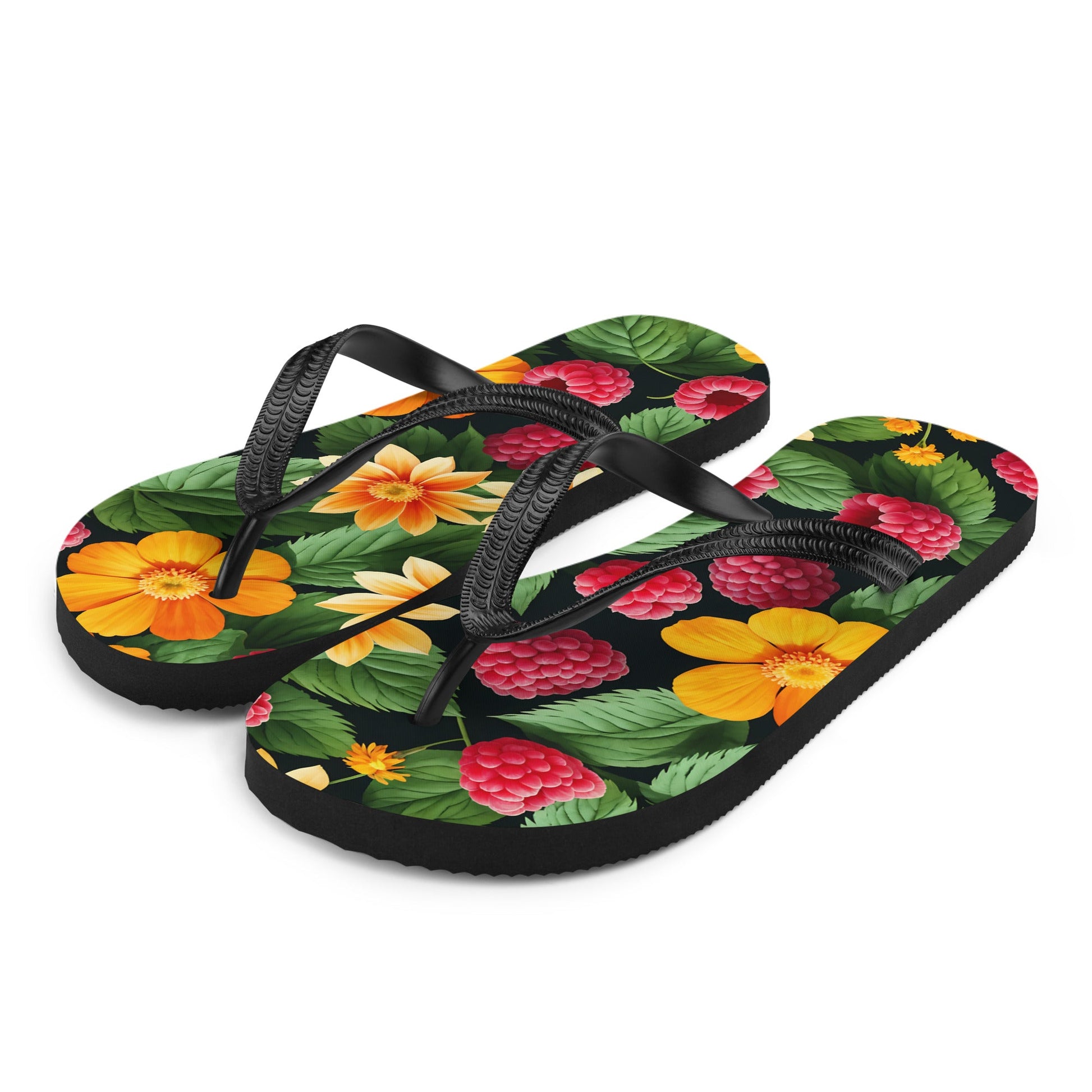 Raspberries And Orange Flowers Flip - Flops - Footwear - Discovery Co.