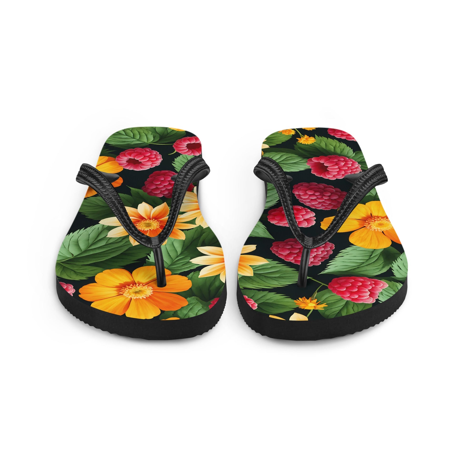 Raspberries And Orange Flowers Flip - Flops - Footwear - Discovery Co.