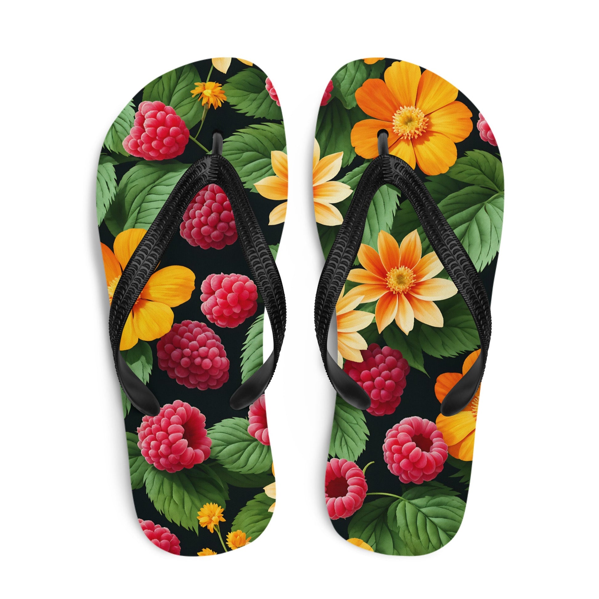 Raspberries And Orange Flowers Flip - Flops - Footwear - Discovery Co.