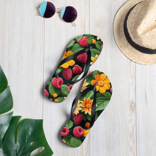 Raspberries And Orange Flowers Flip - Flops - Footwear - Discovery Co.