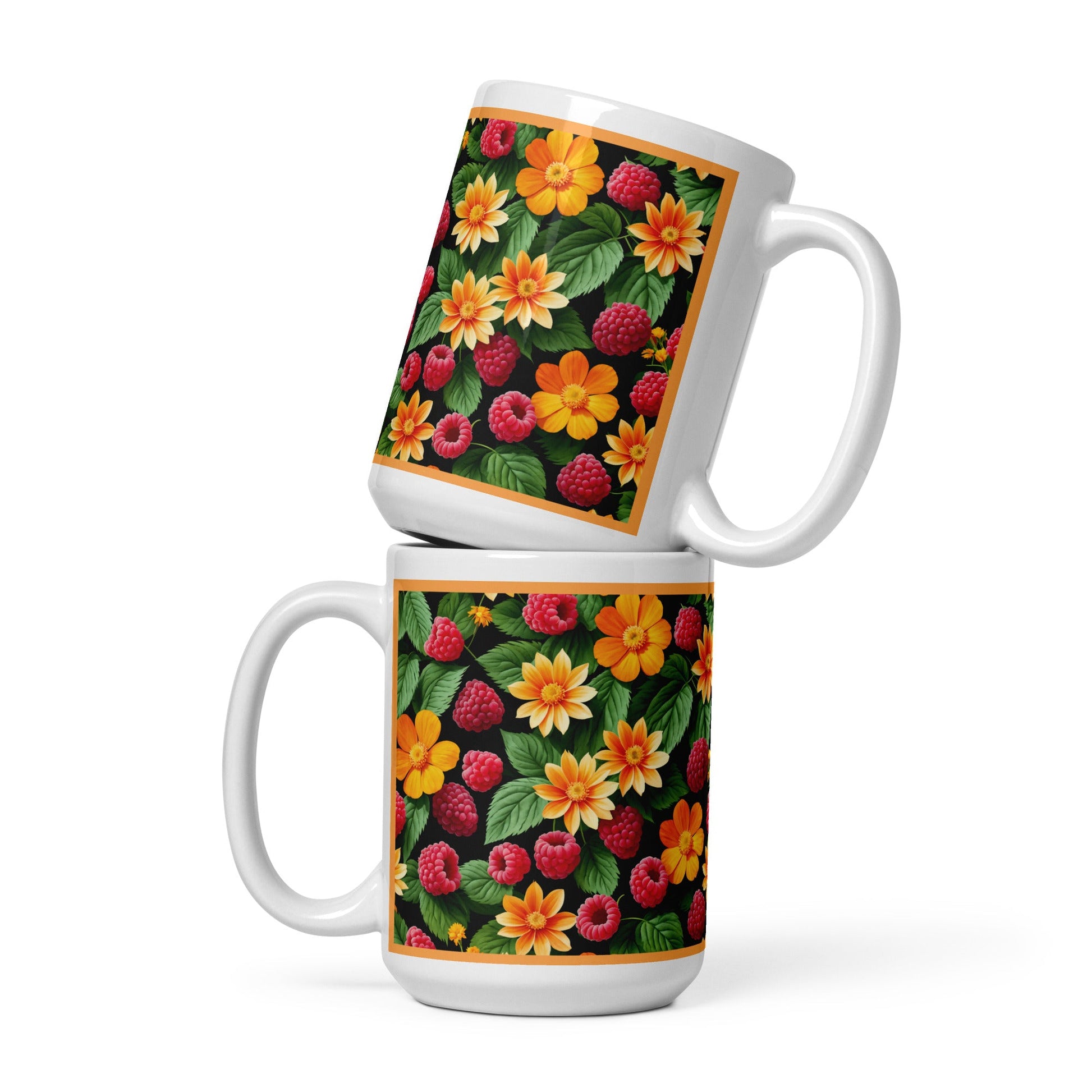 Raspberries and Orange Flowers White Glossy Mug (11 oz, 15 oz, 20 oz) - Mugs - Discovery Co.