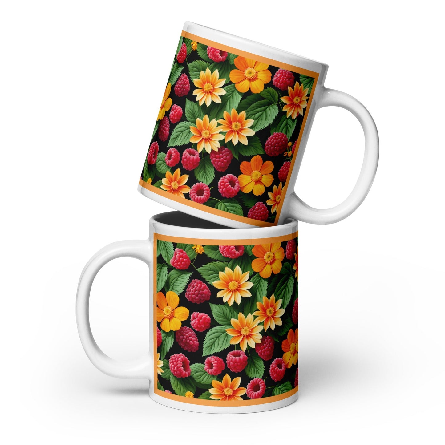 Raspberries and Orange Flowers White Glossy Mug (11 oz, 15 oz, 20 oz) - Mugs - Discovery Co.