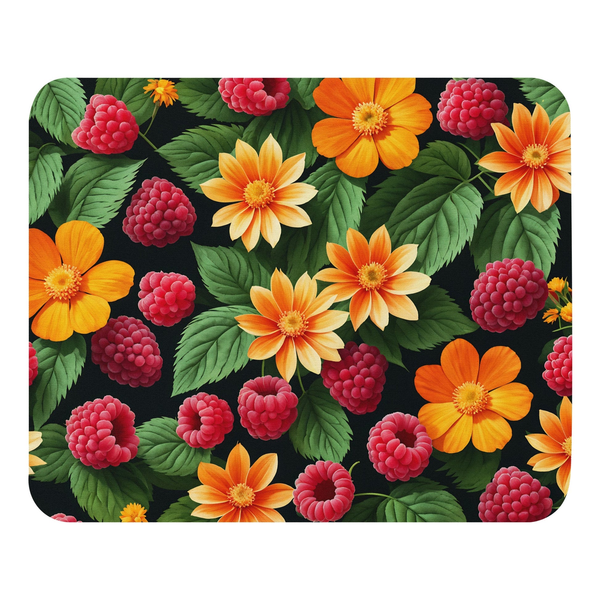 Raspberries and Yellow Flowers Mouse Pad - Mouse Pads - Discovery Co.