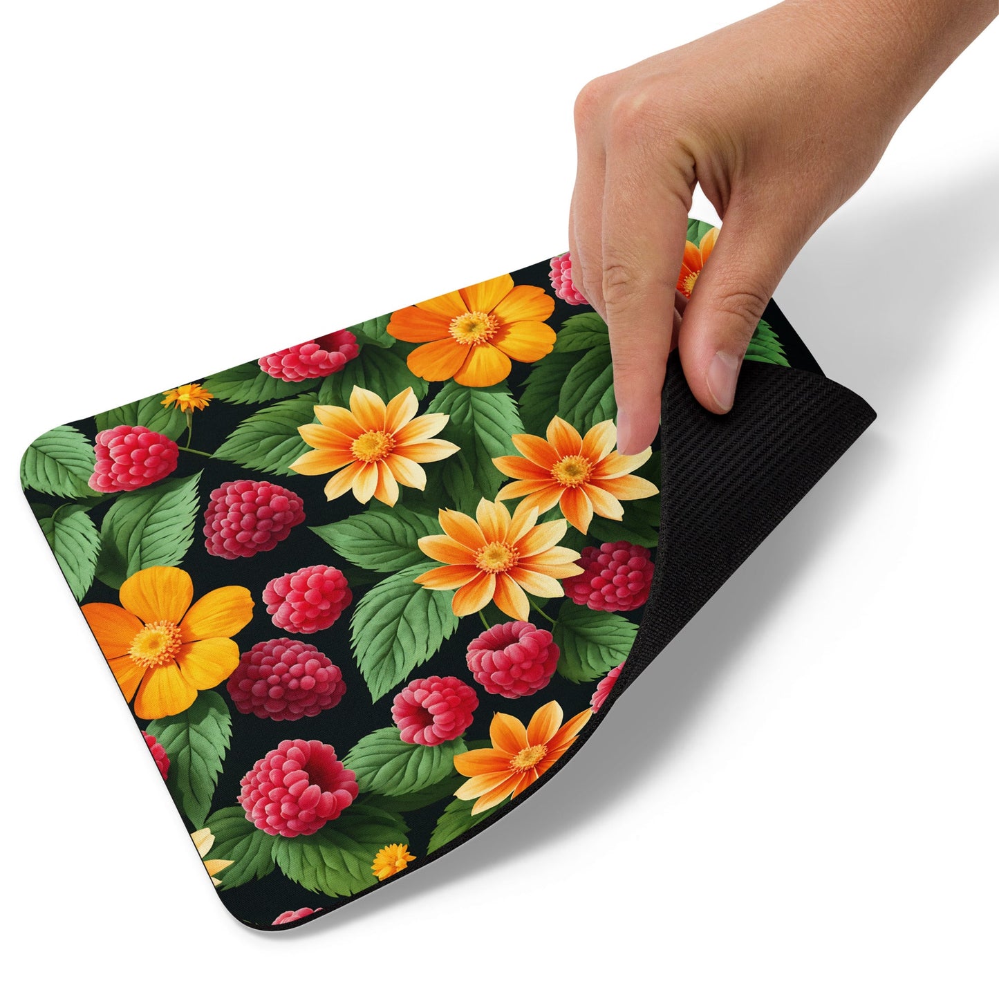 Raspberries and Yellow Flowers Mouse Pad - Mouse Pads - Discovery Co.