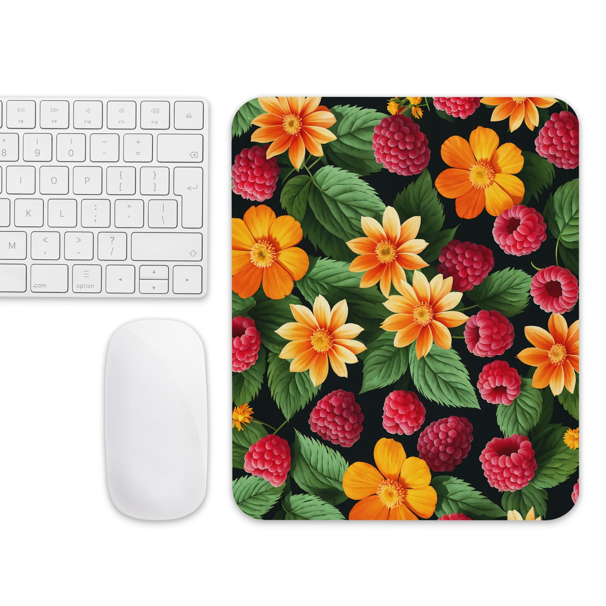 Raspberries and Yellow Flowers Mouse Pad - Mouse Pads - Discovery Co.