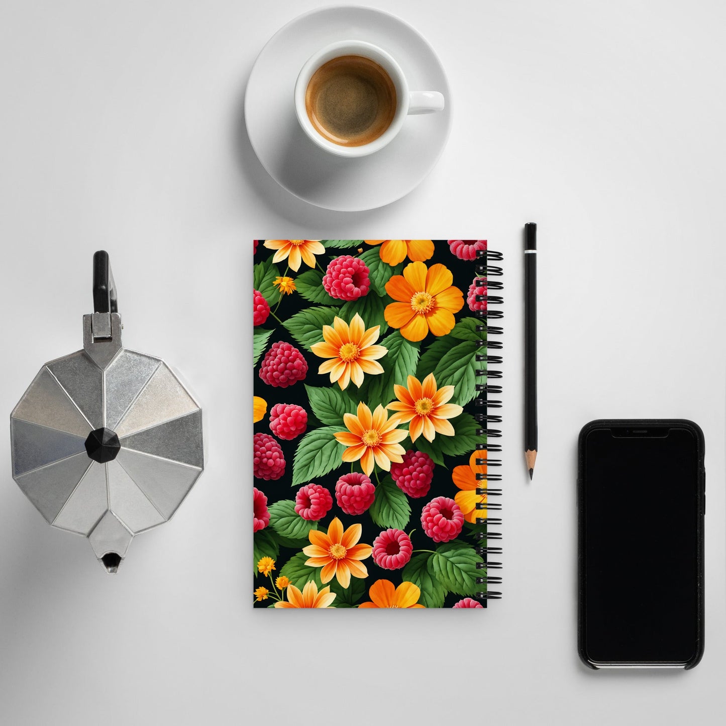 Raspberries and Yellow Flowers Spiral Notebook - Spiral Notebooks - Discovery Co.