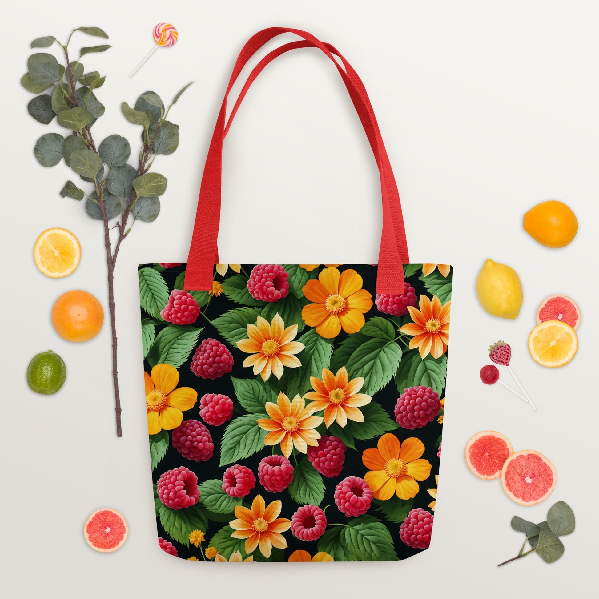 Raspberries and Yellow Flowers Tote Bag - Tote Bags - Discovery Co.