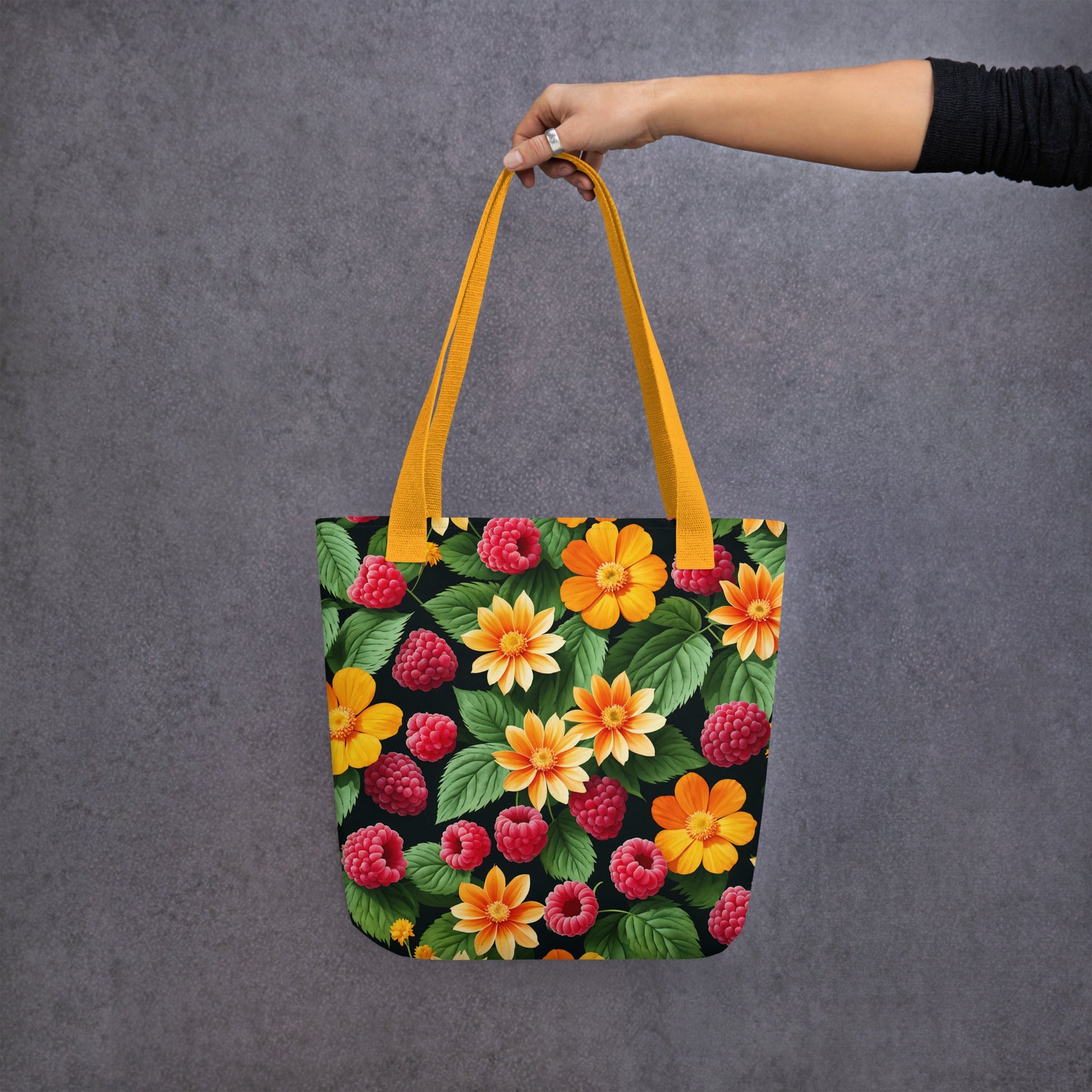 Raspberries and Yellow Flowers Tote Bag - Tote Bags - Discovery Co.