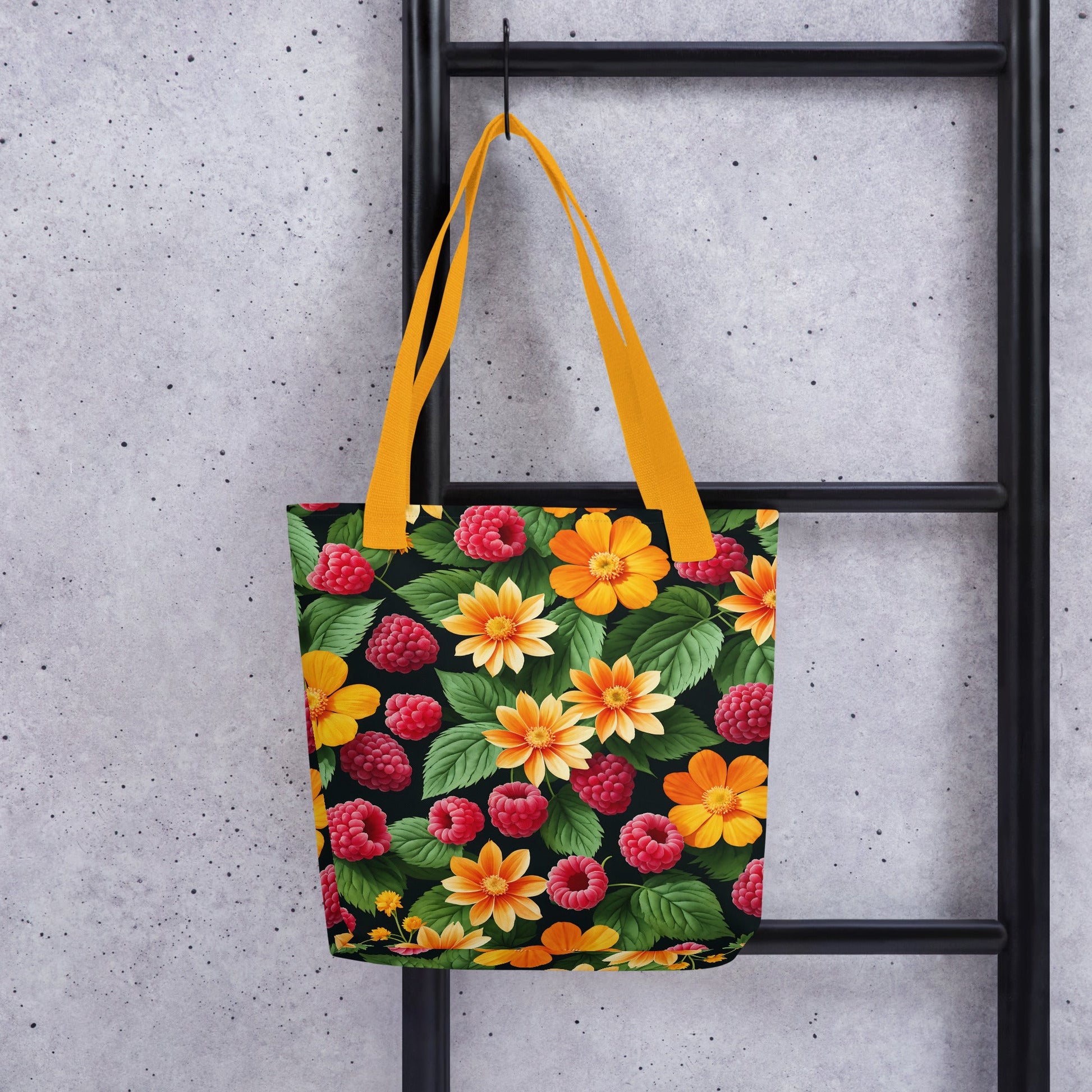 Raspberries and Yellow Flowers Tote Bag - Tote Bags - Discovery Co.