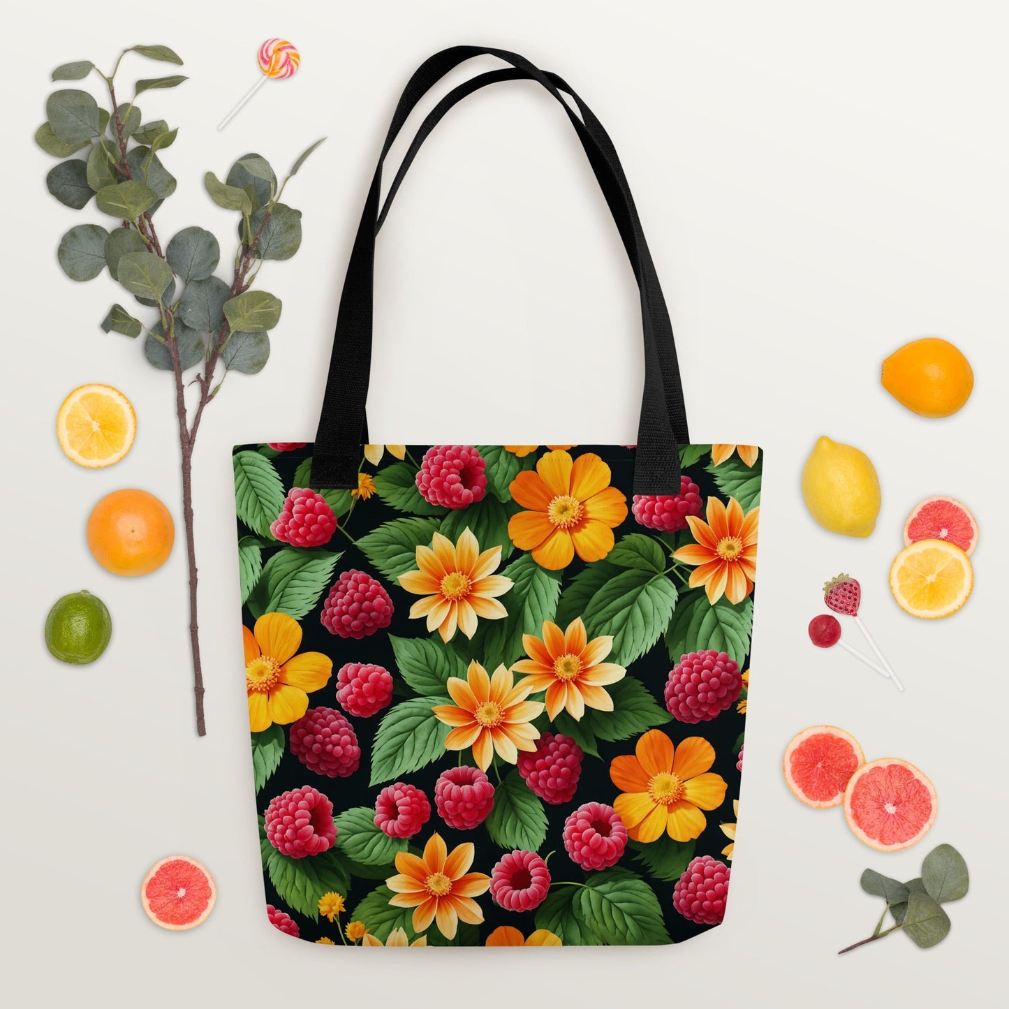 Raspberries and Yellow Flowers Tote Bag - Tote Bags - Discovery Co.