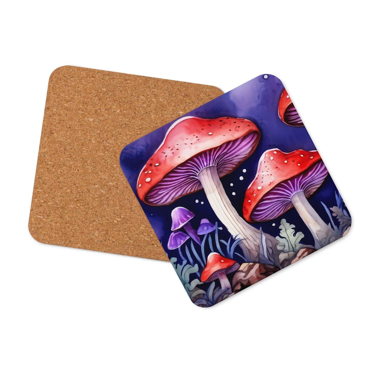 Red and Purple Forest Mushrooms Cork - back Coaster - Coasters - Discovery Co.