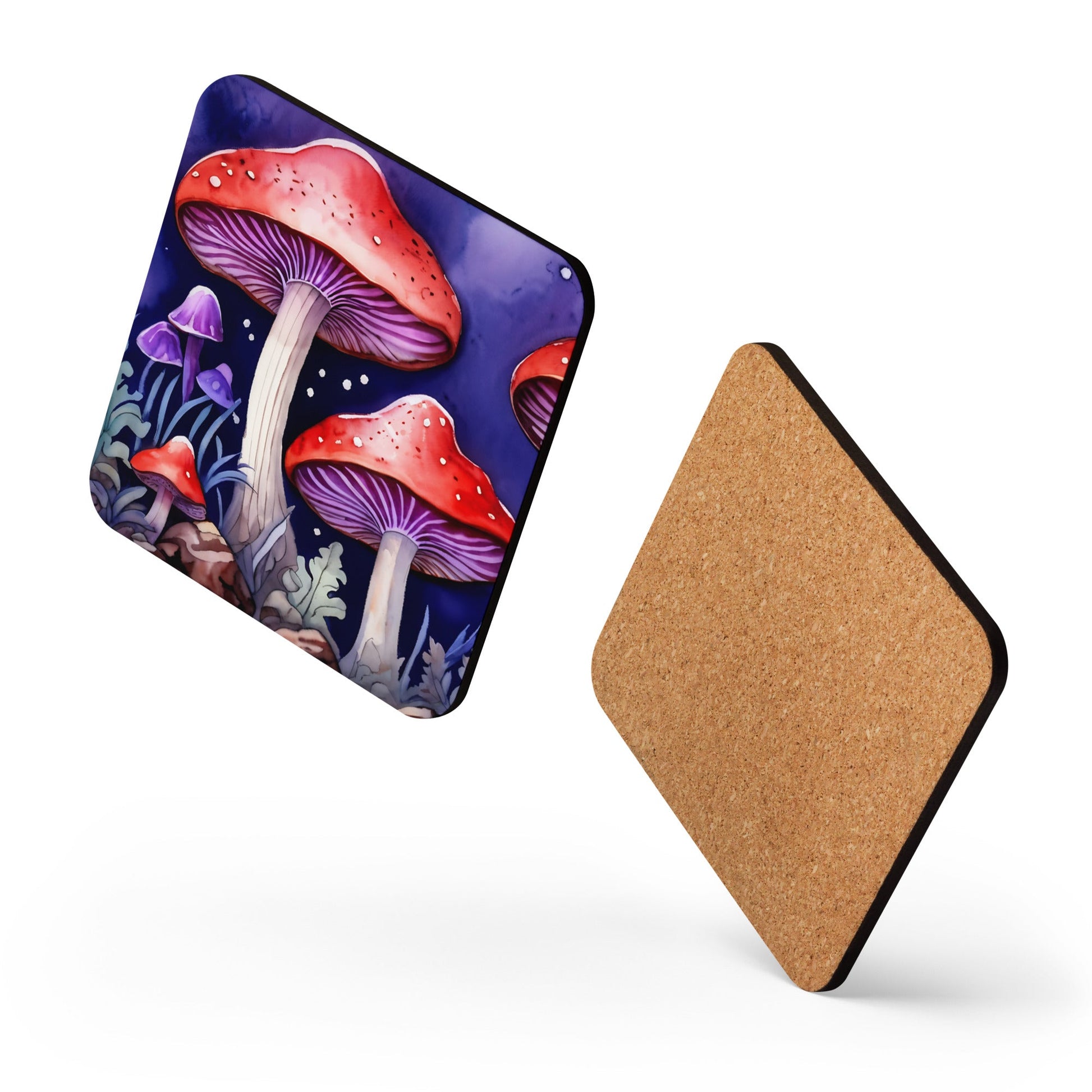 Red and Purple Forest Mushrooms Cork - back Coaster - Coasters - Discovery Co.