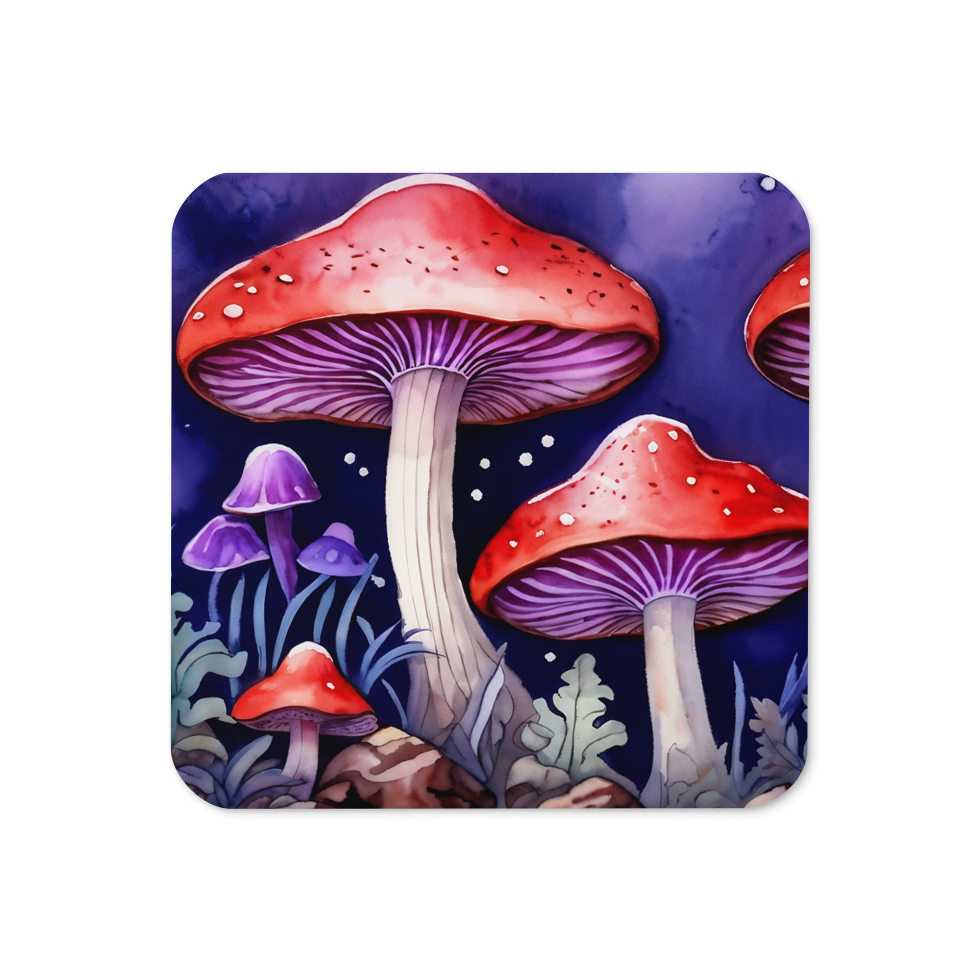 Red and Purple Forest Mushrooms Cork - back Coaster - Coasters - Discovery Co.