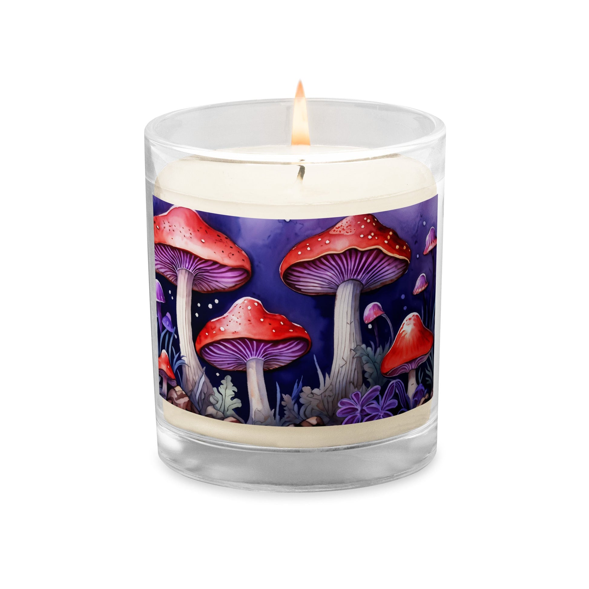 Red and Purple Forest Mushrooms Glass Jar Soy Wax Candle - Candles - Discovery Co.