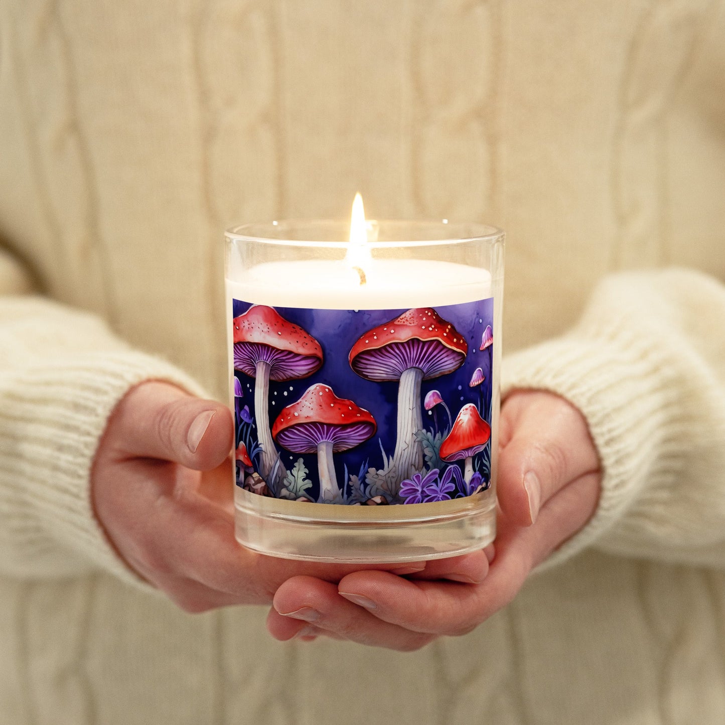 Red and Purple Forest Mushrooms Glass Jar Soy Wax Candle - Candles - Discovery Co.