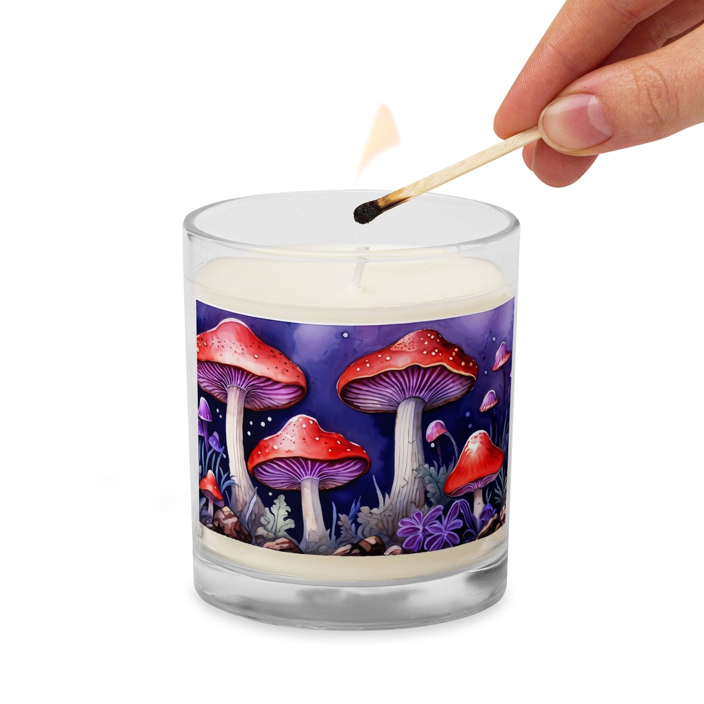 Red and Purple Forest Mushrooms Glass Jar Soy Wax Candle - Candles - Discovery Co.