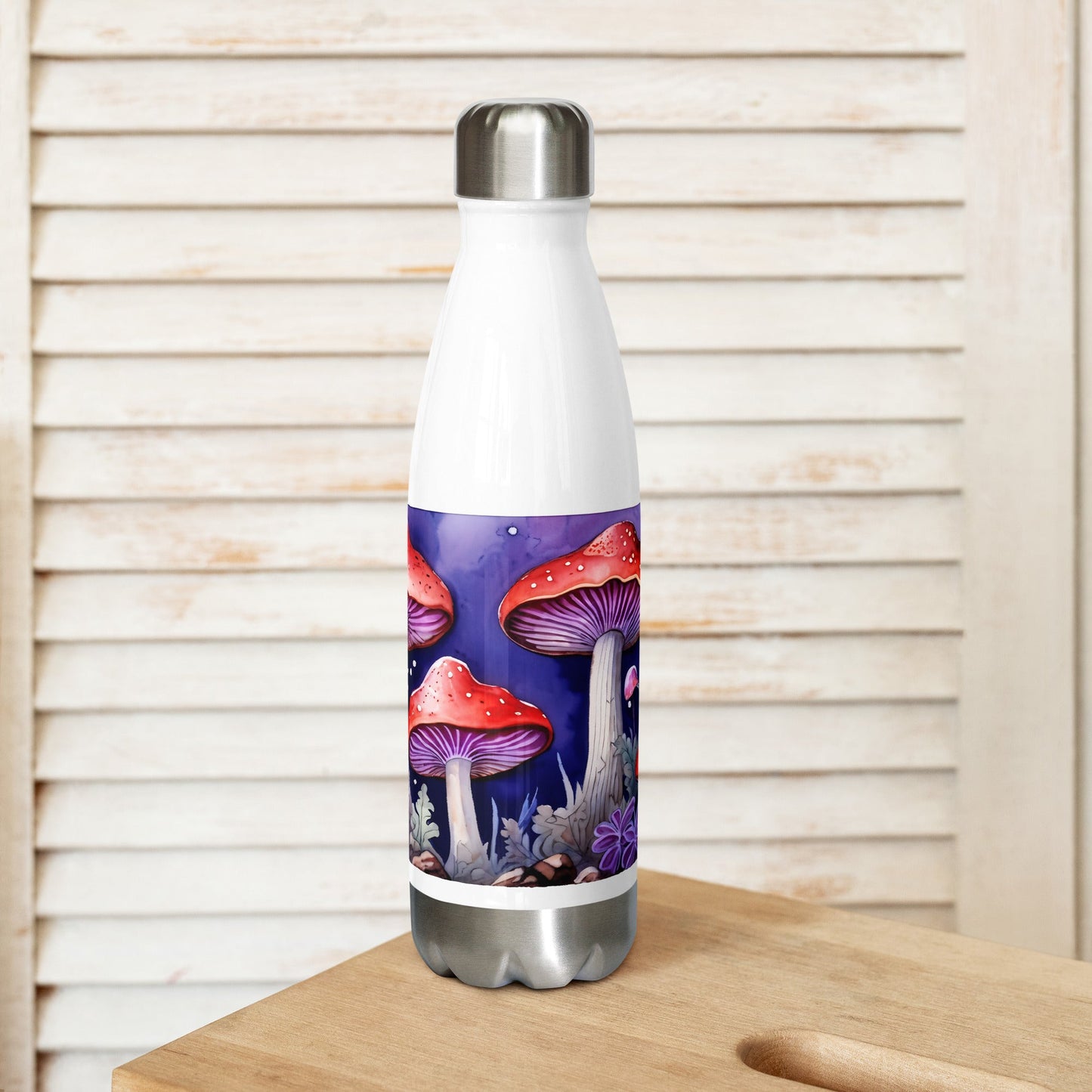 Red and Purple Forest Mushrooms Stainless Steel Water Bottle - Stainless Steel Water Bottle - Discovery Co.