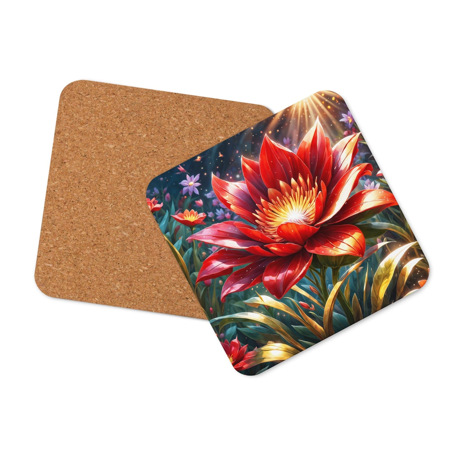 Red Flower Cork - Back Coaster - Coasters - Discovery Co.
