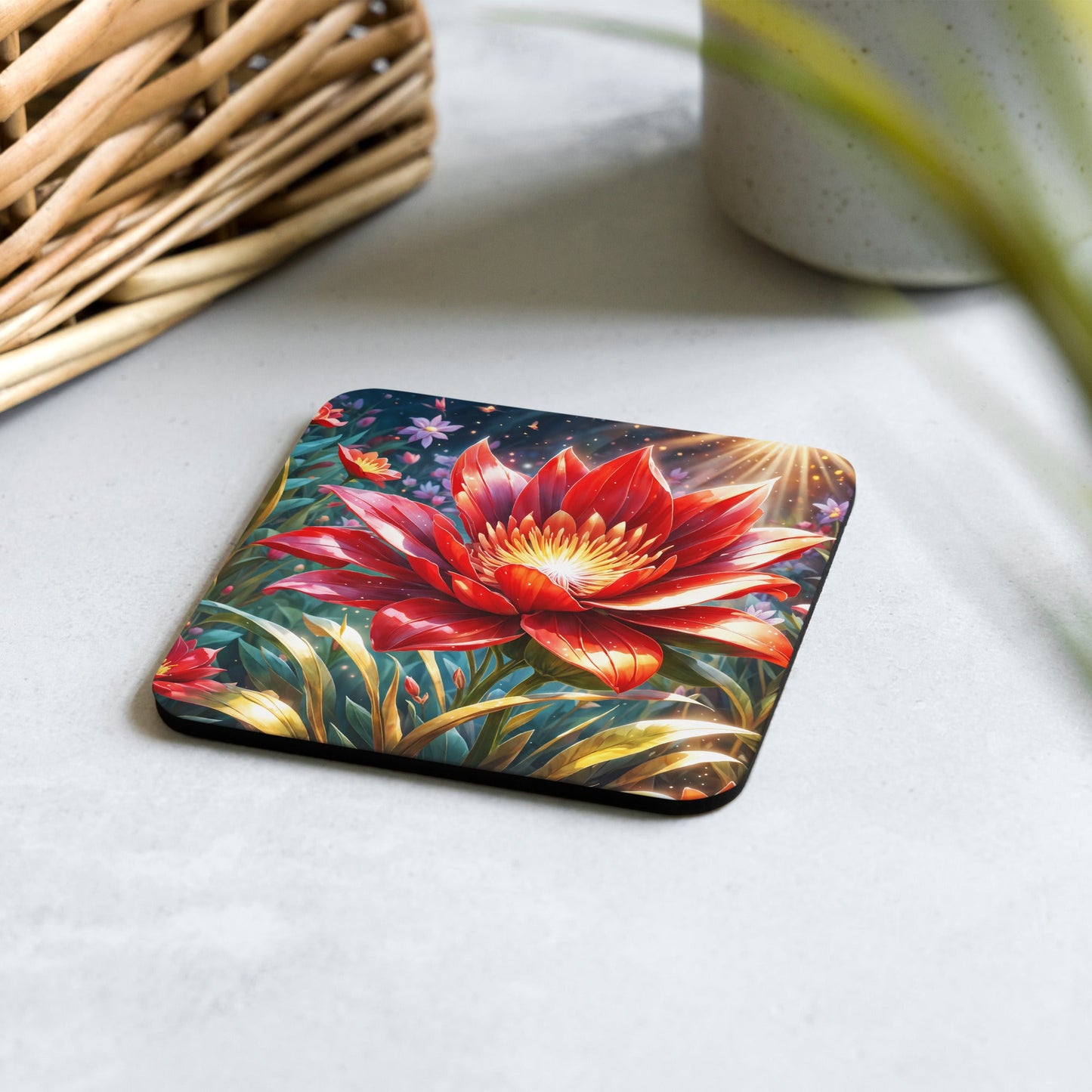 Red Flower Cork - Back Coaster - Coasters - Discovery Co.
