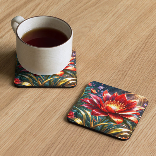 Red Flower Cork - Back Coaster - Coasters - Discovery Co.