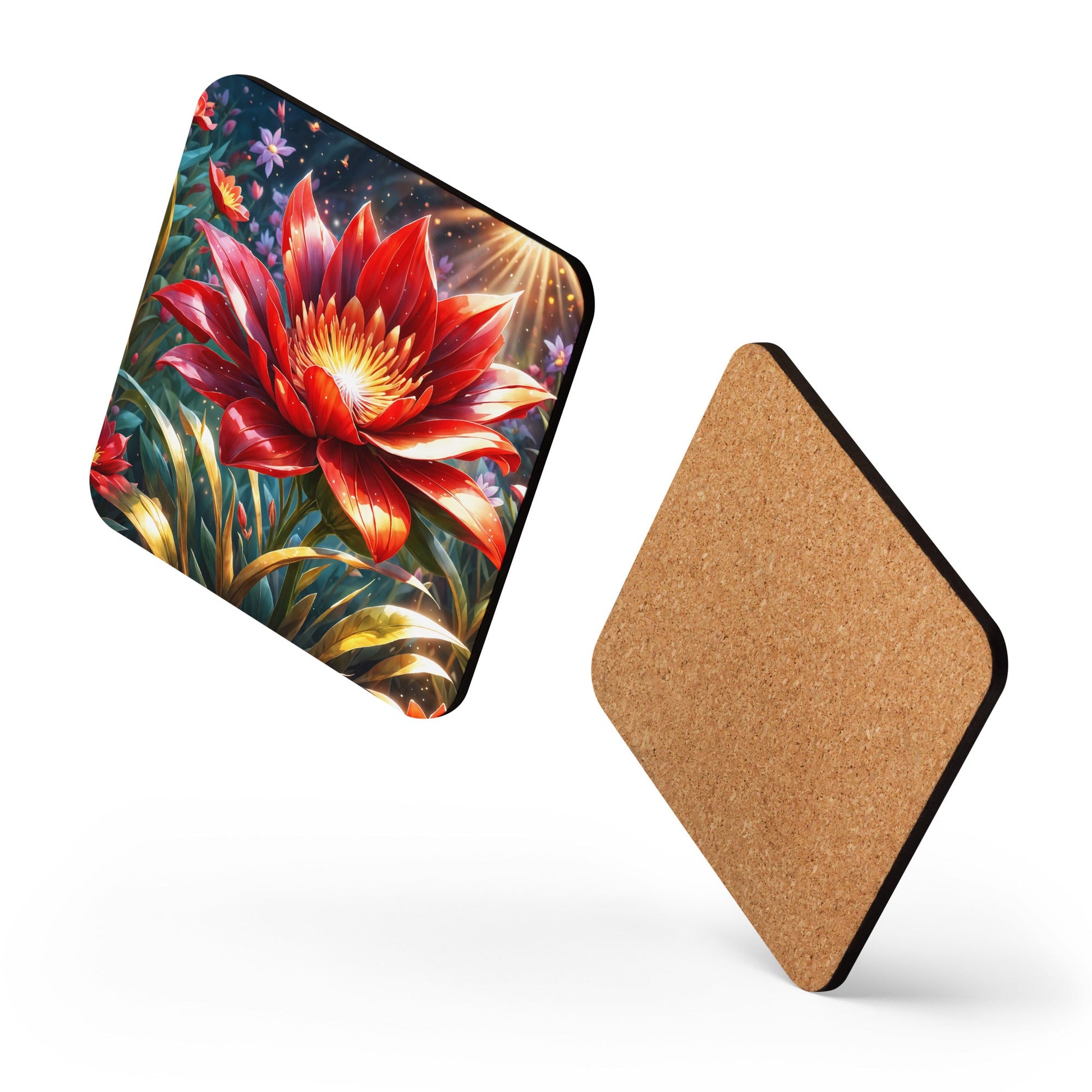Red Flower Cork - Back Coaster - Coasters - Discovery Co.