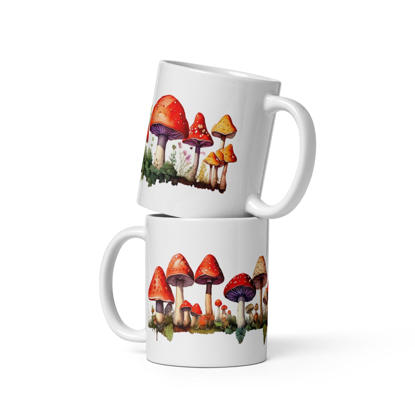 Red Mushrooms Watercolor Art White Glossy Mug (11 oz, 15 oz, 20 oz) - Mugs - Discovery Co.