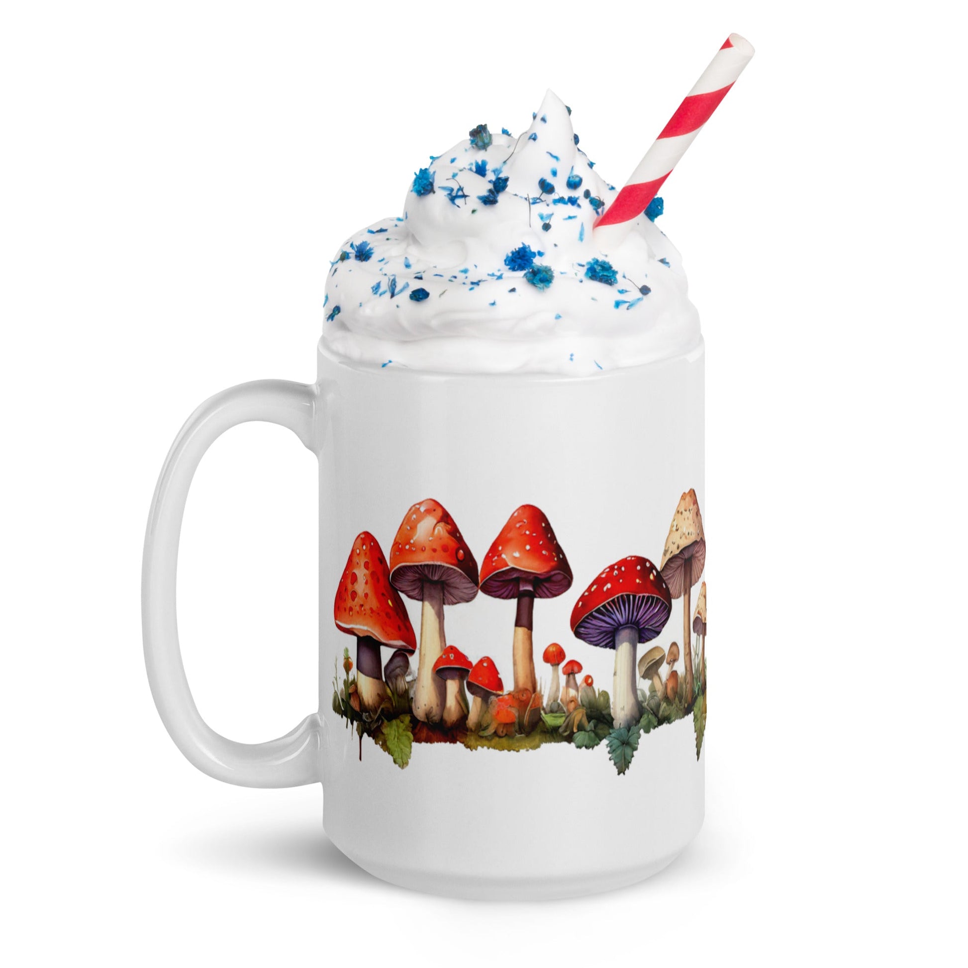 Red Mushrooms Watercolor Art White Glossy Mug (11 oz, 15 oz, 20 oz) - Mugs - Discovery Co.