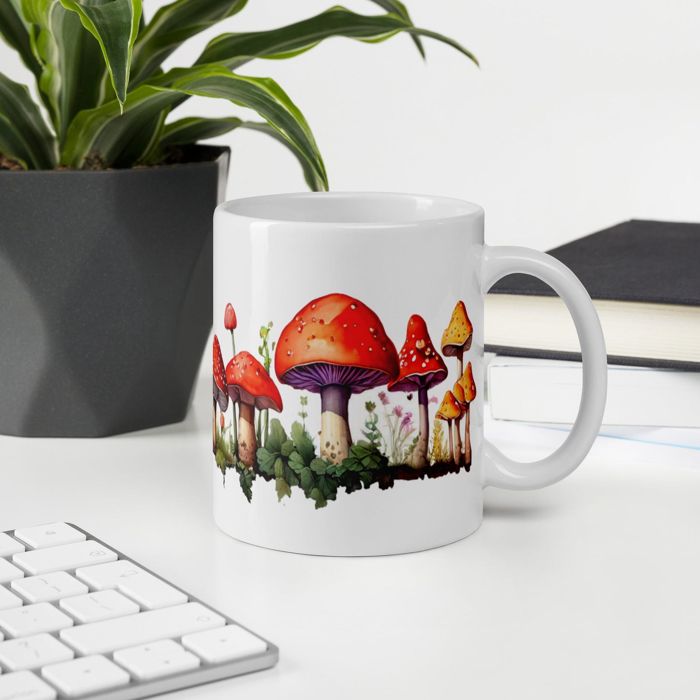 Red Mushrooms Watercolor Art White Glossy Mug (11 oz, 15 oz, 20 oz) - Mugs - Discovery Co.