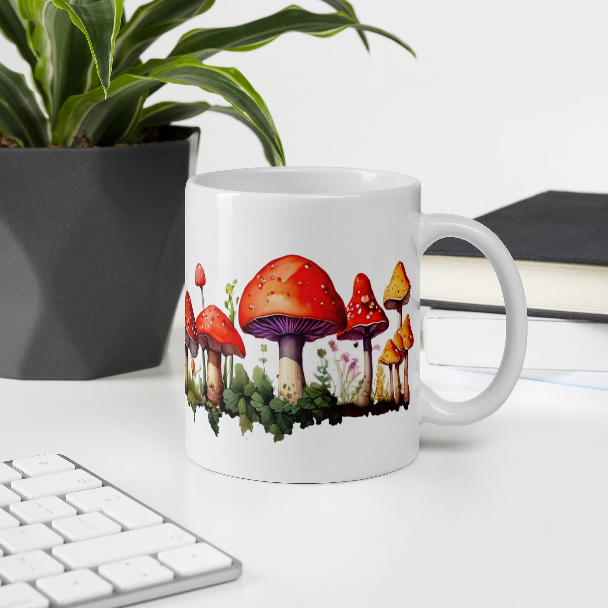 Red Mushrooms Watercolor Art White Glossy Mug (11 oz, 15 oz, 20 oz) - Mugs - Discovery Co.