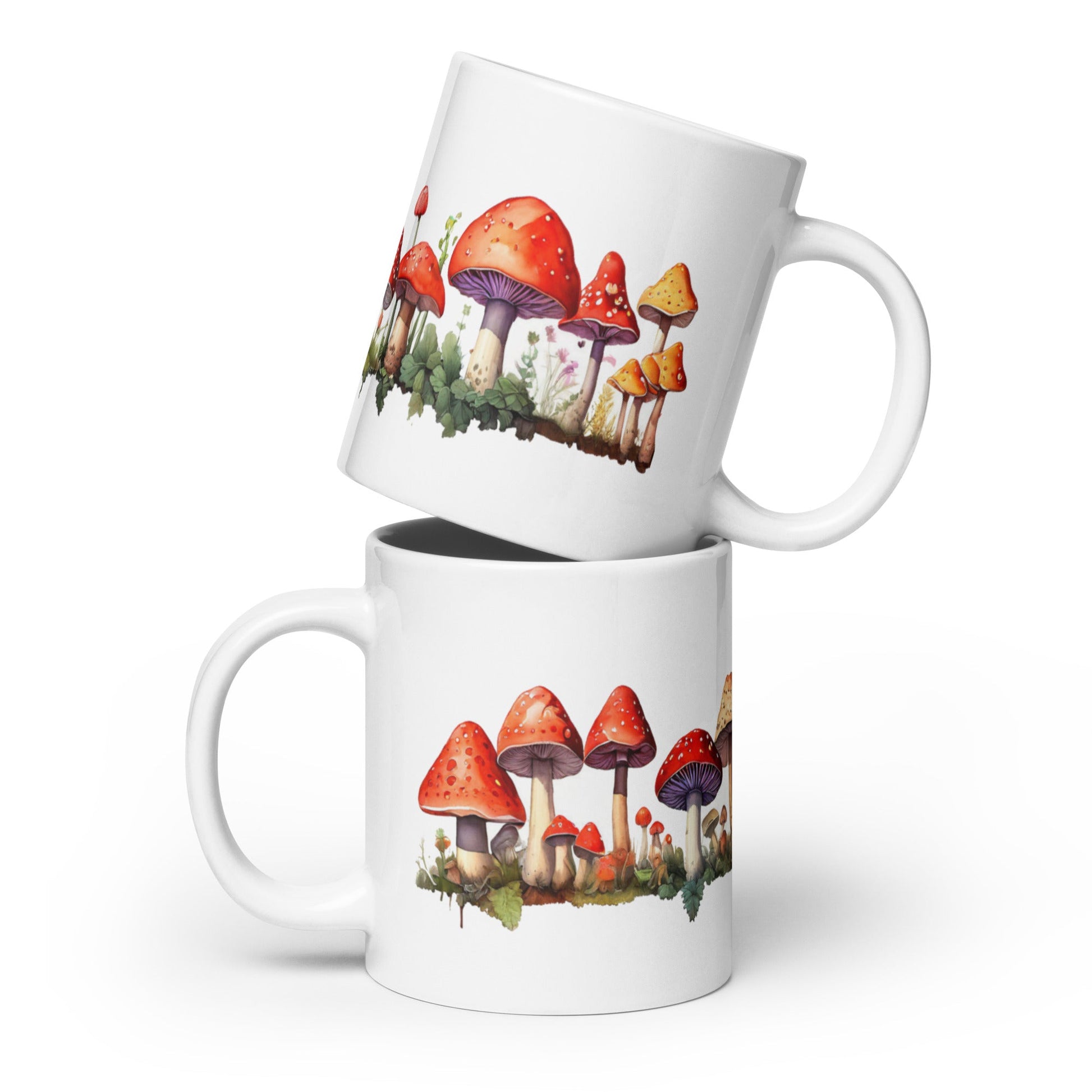 Red Mushrooms Watercolor Art White Glossy Mug (11 oz, 15 oz, 20 oz) - Mugs - Discovery Co.