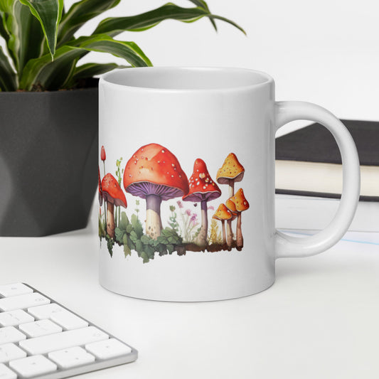 Red Mushrooms Watercolor Art White Glossy Mug (11 oz, 15 oz, 20 oz) - Mugs - Discovery Co.