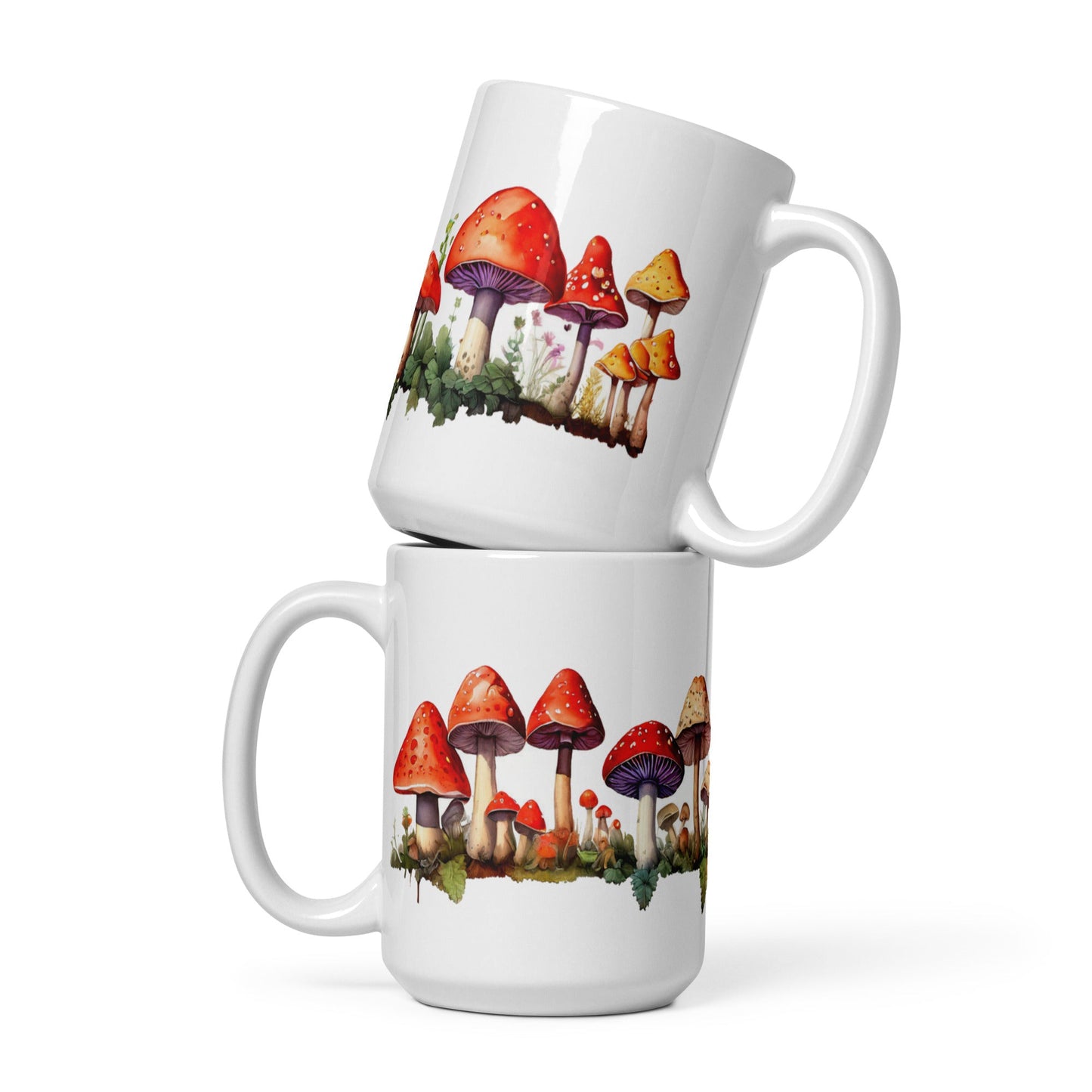 Red Mushrooms Watercolor Art White Glossy Mug (11 oz, 15 oz, 20 oz) - Mugs - Discovery Co.