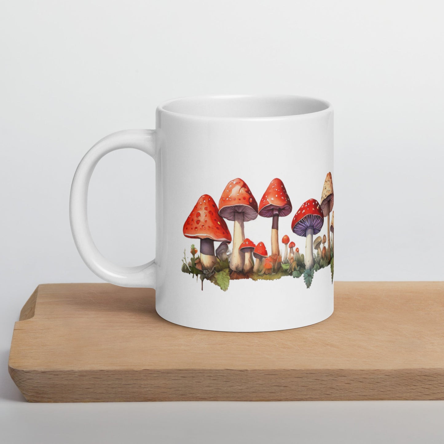 Red Mushrooms Watercolor Art White Glossy Mug (11 oz, 15 oz, 20 oz) - Mugs - Discovery Co.