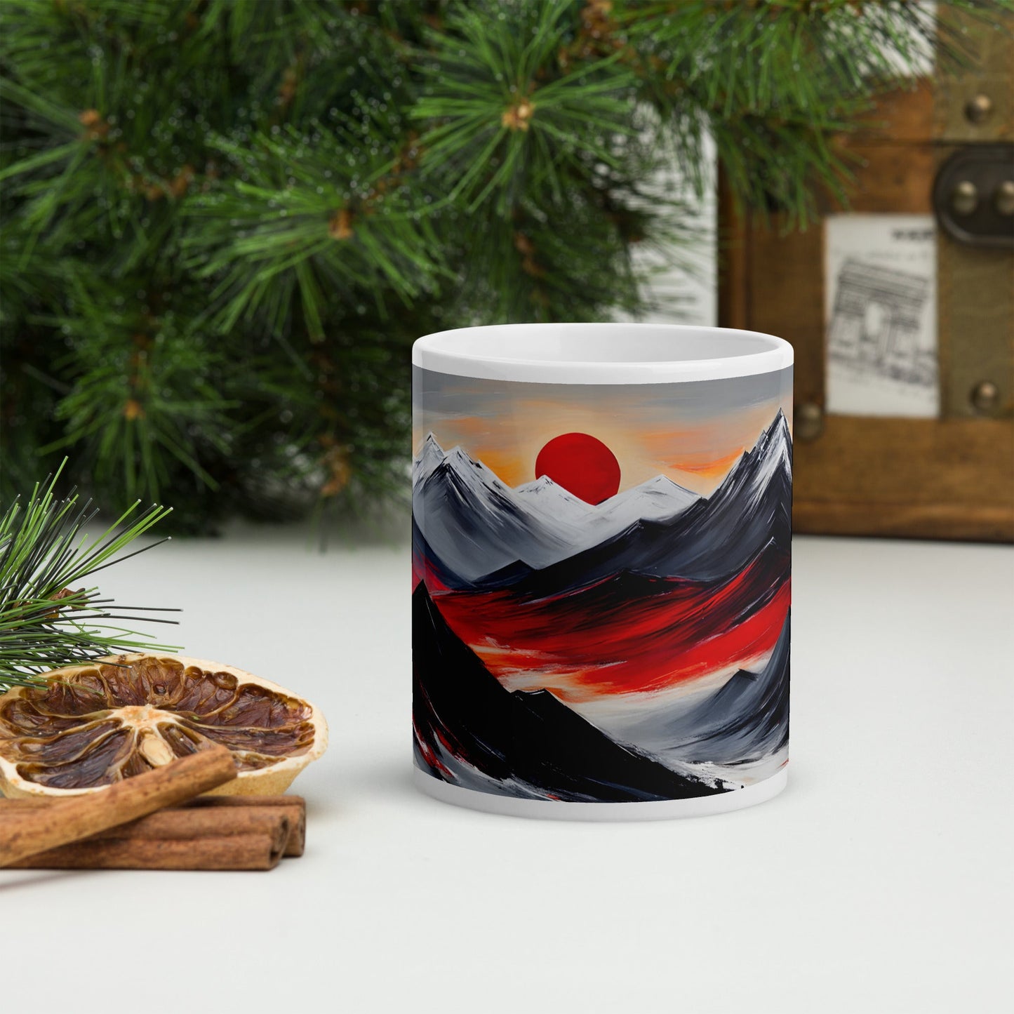 Red Sun Over Mountains White Glossy Mug - Mugs - Discovery Co.