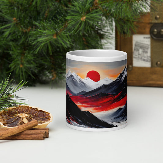 Red Sun Over Mountains White Glossy Mug - Mugs - Discovery Co.