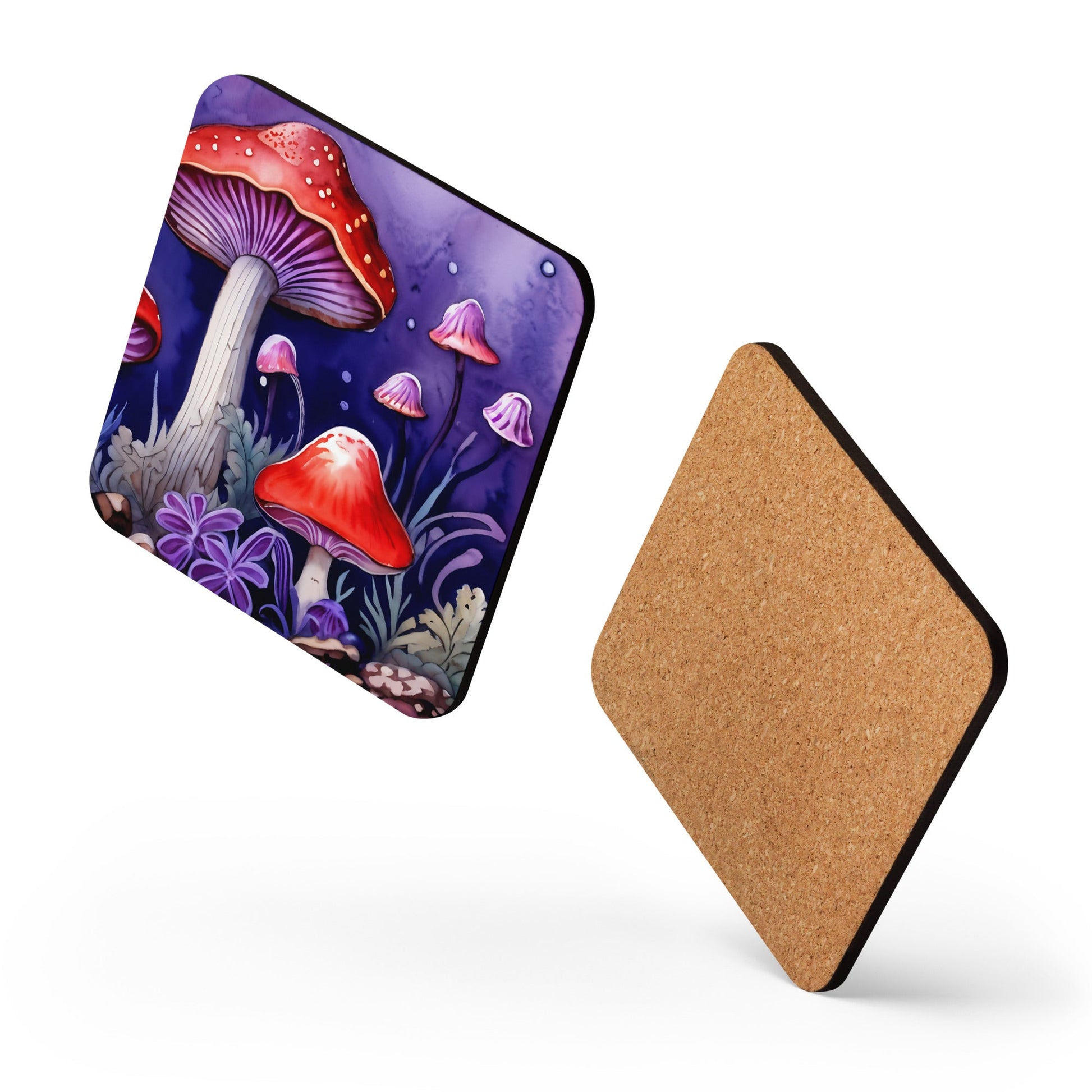 Reds and Purples Forest Mushrooms Cork - back Coaster - Coasters - Discovery Co.