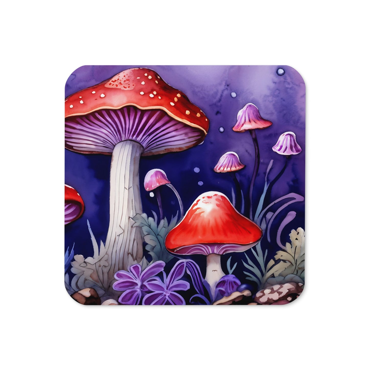 Reds and Purples Forest Mushrooms Cork - back Coaster - Coasters - Discovery Co.