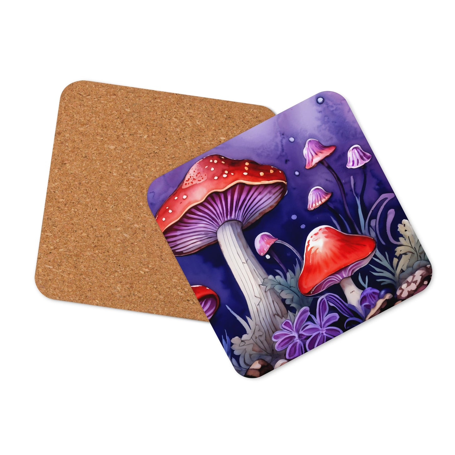 Reds and Purples Forest Mushrooms Cork - back Coaster - Coasters - Discovery Co.